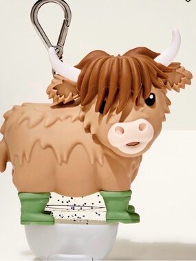 New! Cute Bath & Body Works Highland Cow Hand Sanitizer Holder Keychain - Brown
